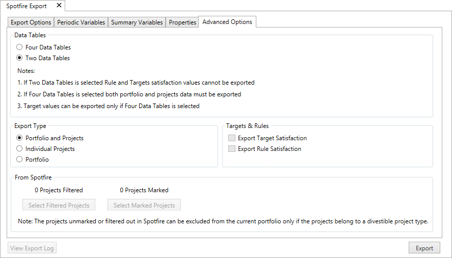 Advanced Options tab